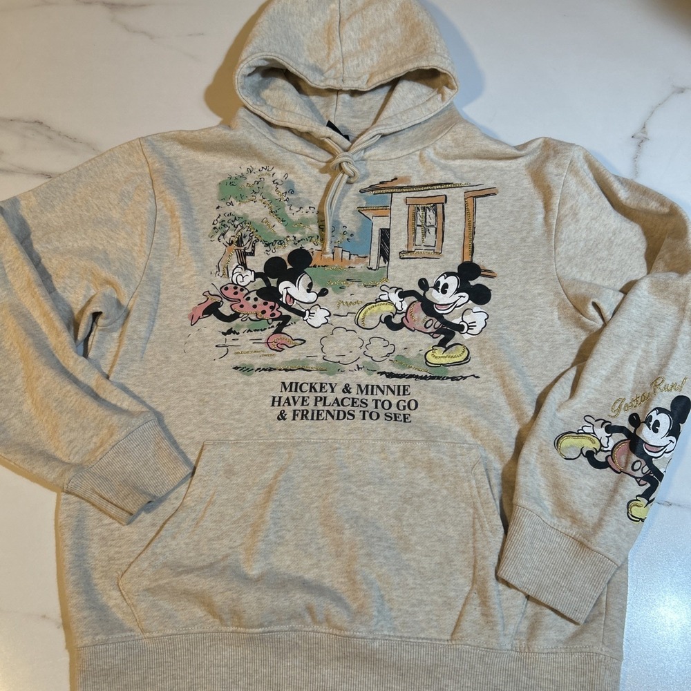 Disney Mickey Mouse Hoodie Sweater Pull Over Women's Size XS Beige‎